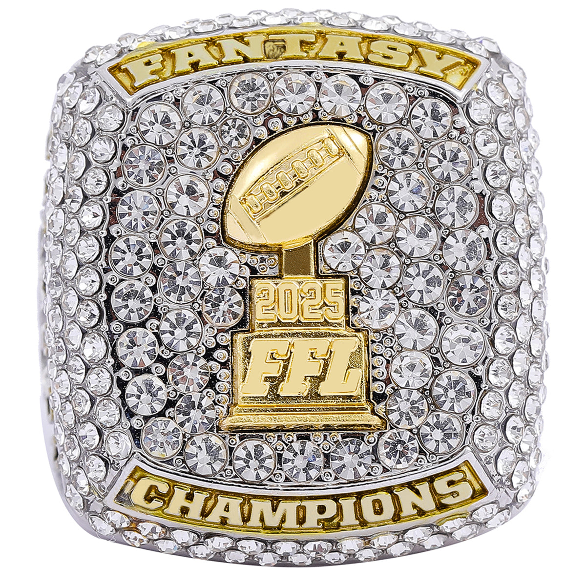 2025 "Glory" FFL Championship Ring – Iced-Out Gold Trophy Edition